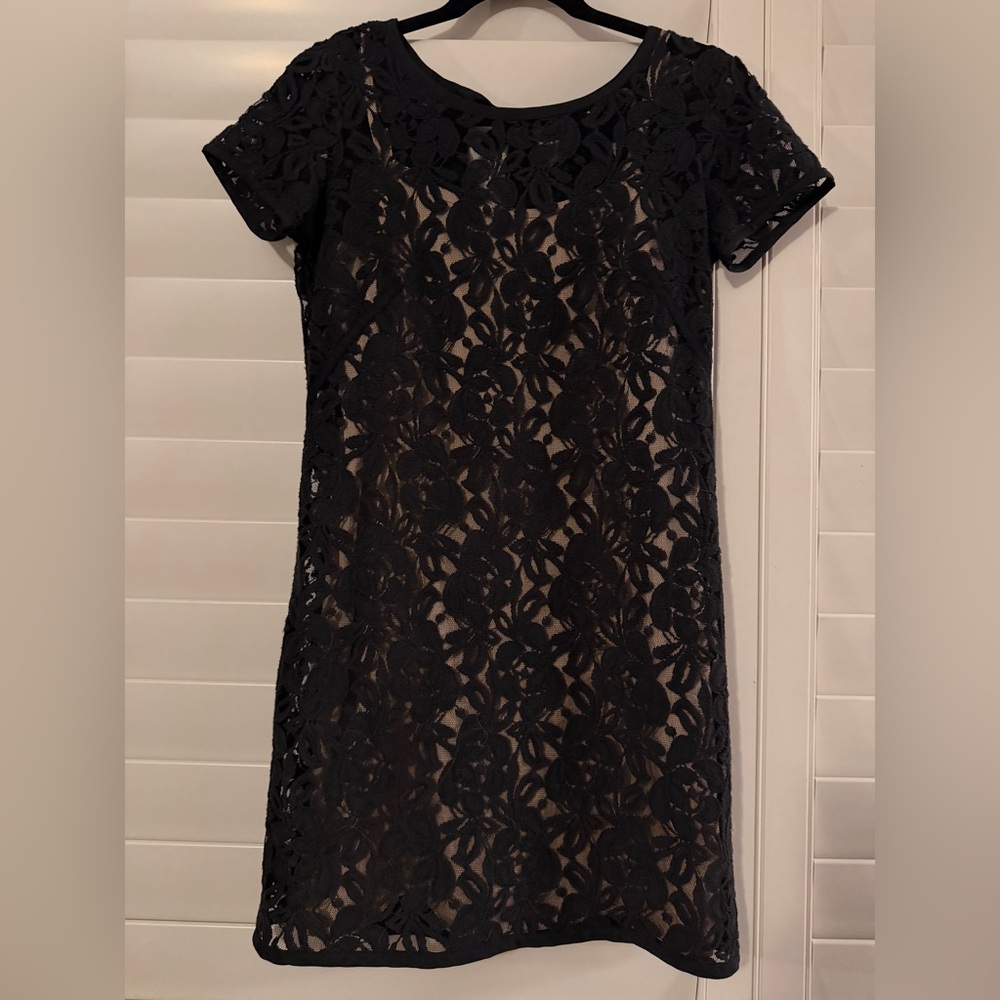 LOFT Black Floral Lace Mini Dress
